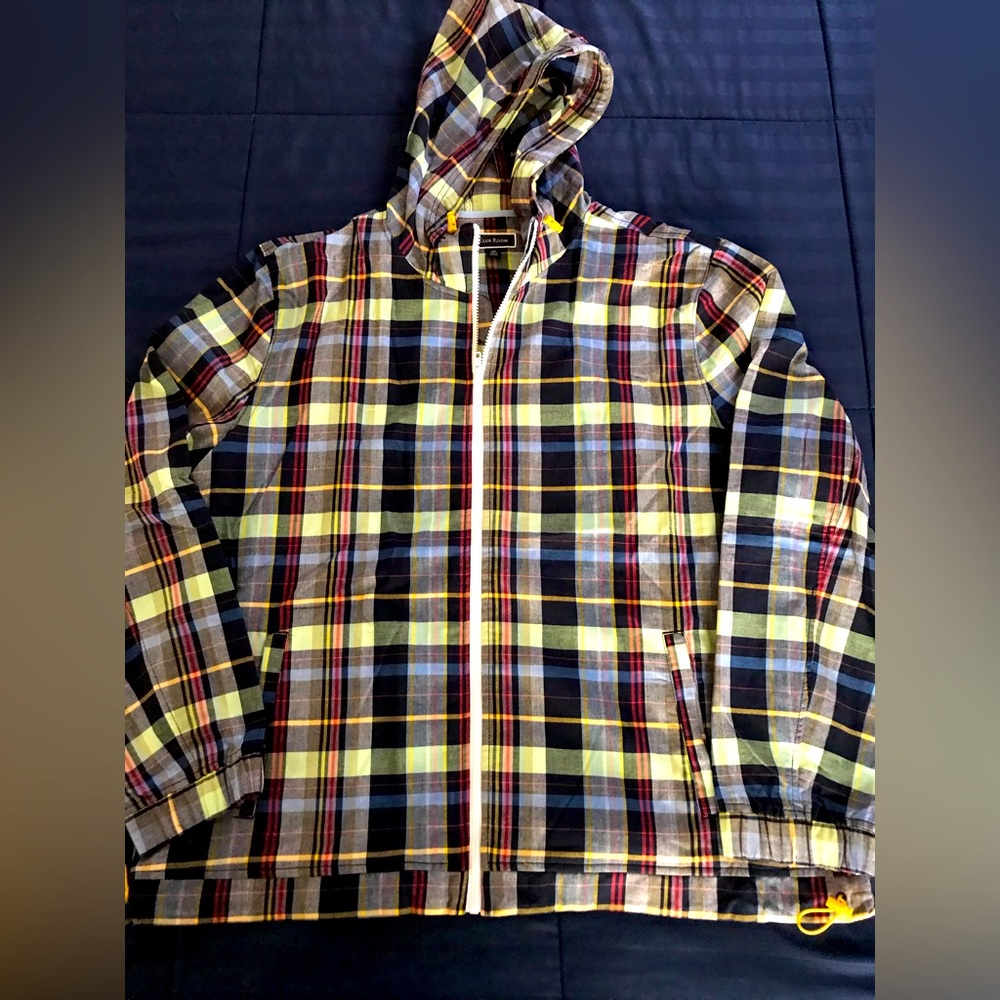 Club room Plaid hoodie zipper jacket